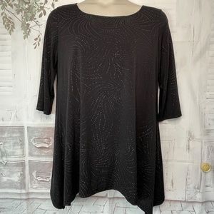 LBisse Womens Black SharkBit 3/4 Sleeves Stretch Top Blouse Plus Sz. 1X USED